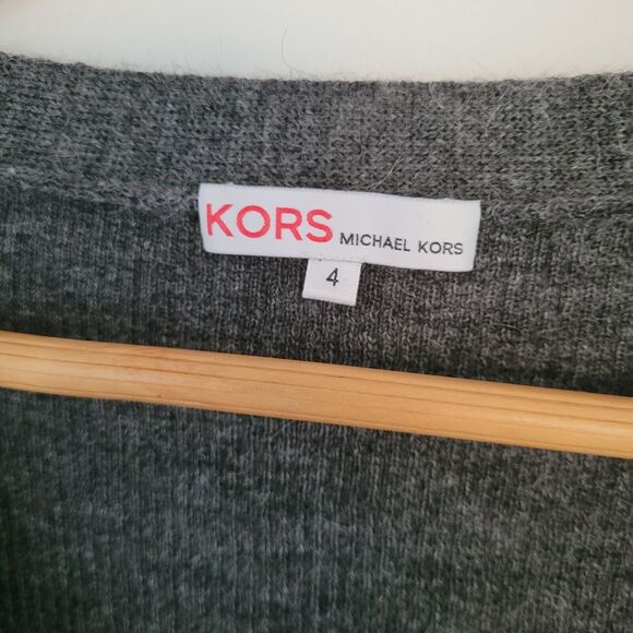 Michael Kors Sweater Cardigan Button-Up Womens S Small 4 Gray Argyle V Neck Tie - Picture 4 of 6